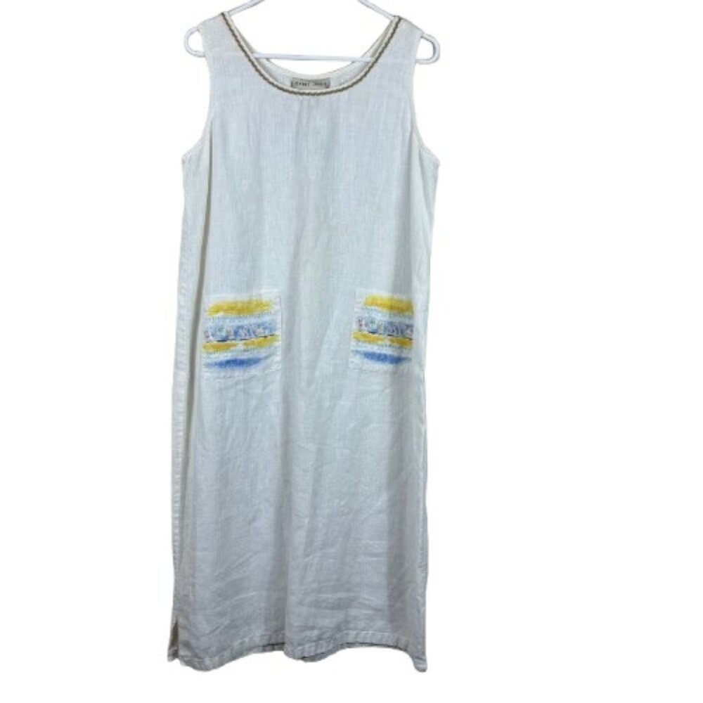 VTG 90’s Y2K Sweet Jessie Linen Maxi Beach Scenes Dress Sz XL Coastal Resort